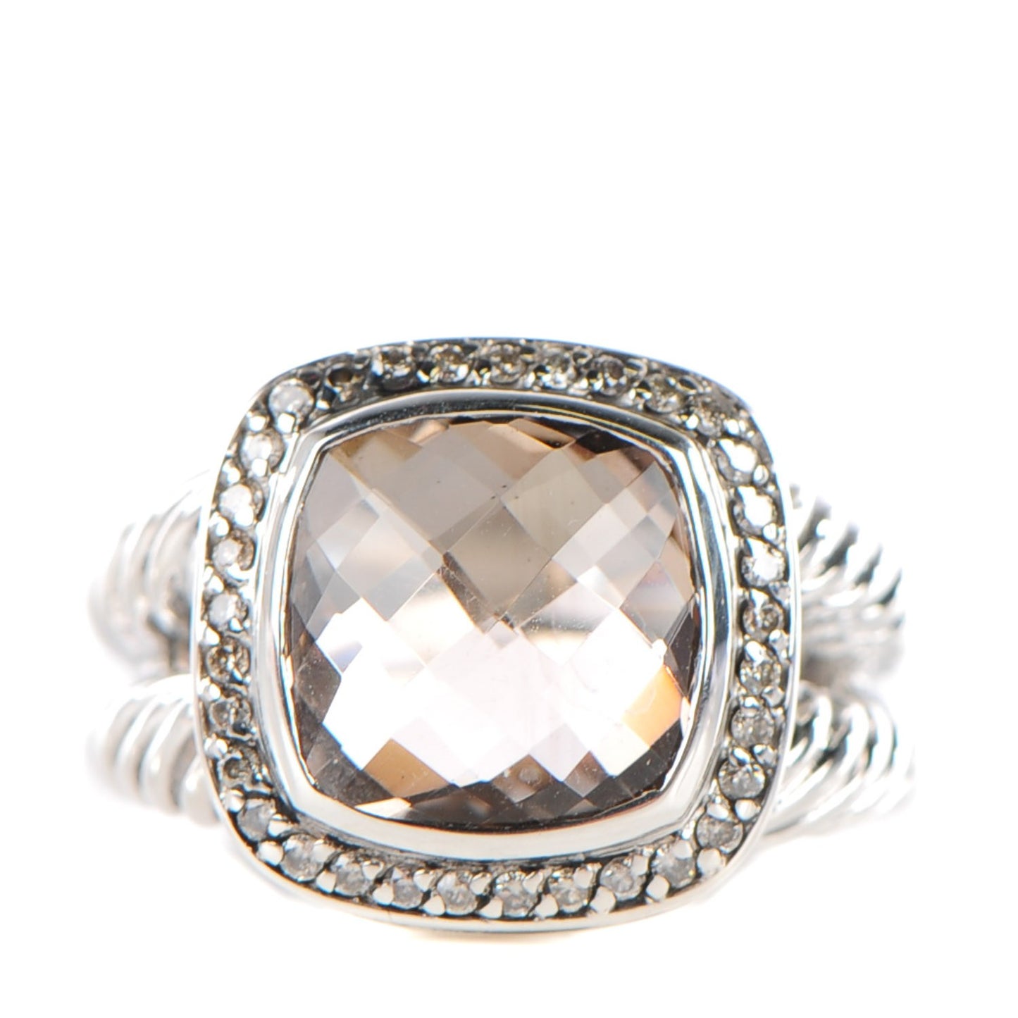 Sterling Silver Diamond Smoky Quartz 11mm Albion Ring 56 7.5