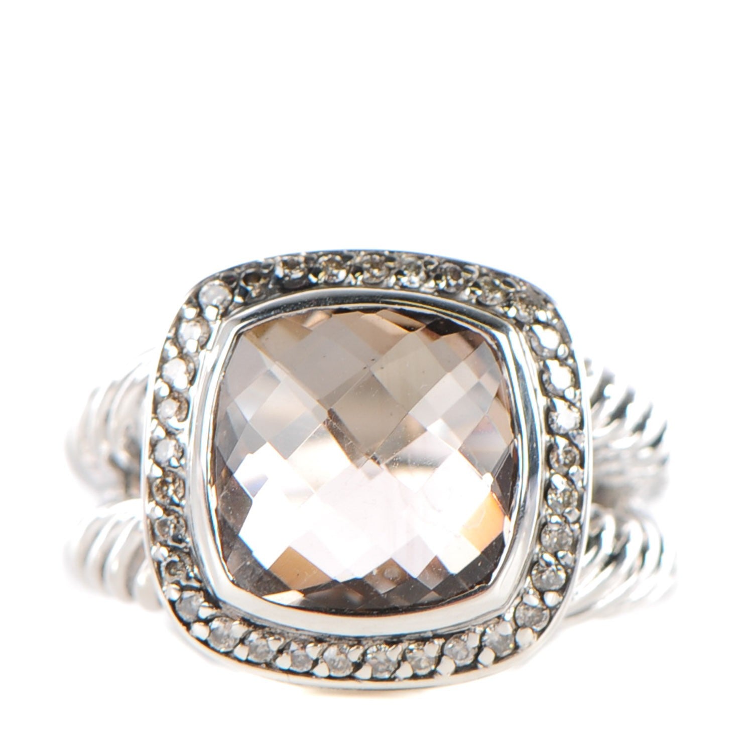 David Yurman Sterling Silver Diamond Smoky Quartz 11mm Albion Ring 56 7.5 1 of 5