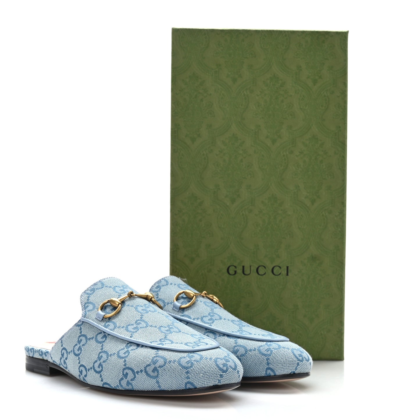 Canvas GG Monogram Nappa Womens Princetown Slippers 37 Porcelain Light Blue Dark Porcelain Light Blue