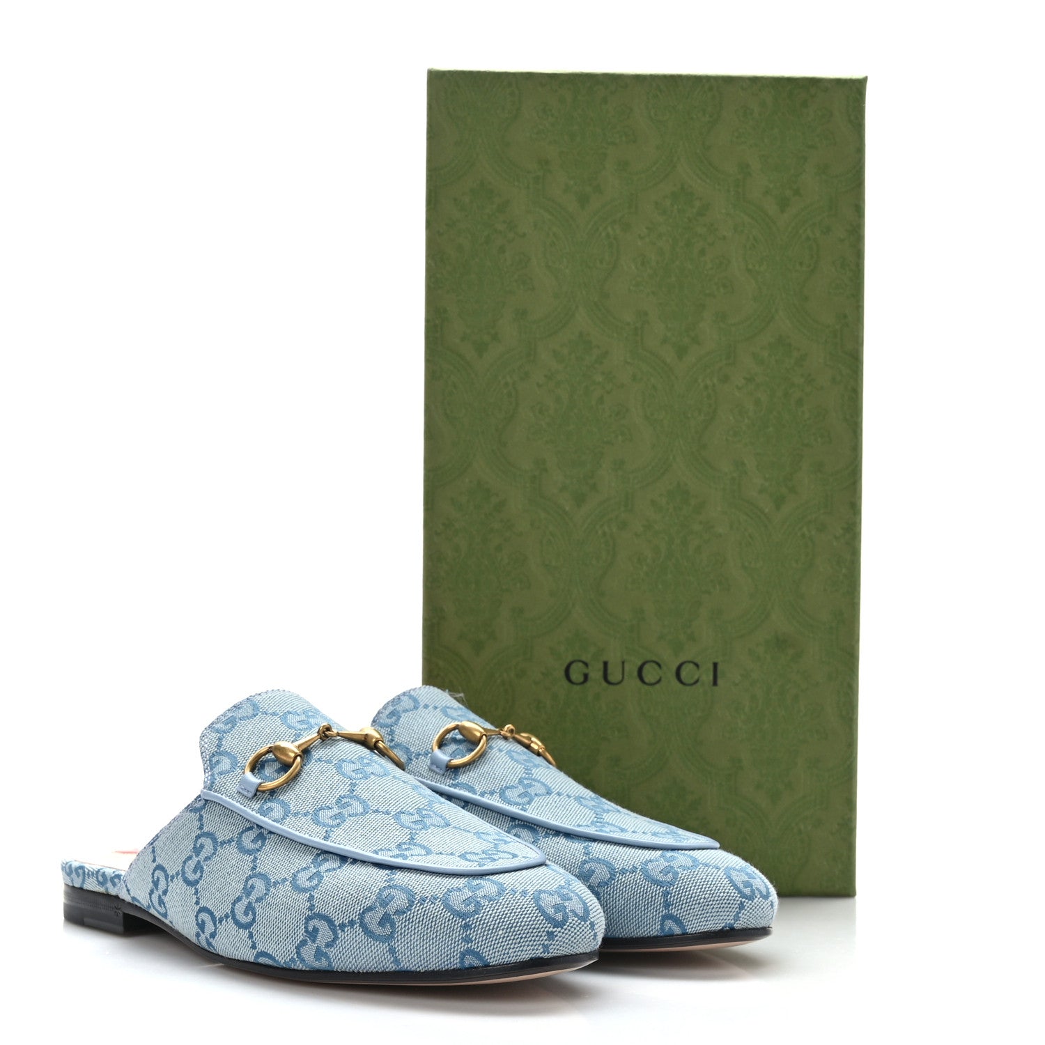 Gucci Canvas GG Monogram Nappa Womens Princetown Slippers 37 Porcelain Light Blue Dark Porcelain Light Blue 9 of 9