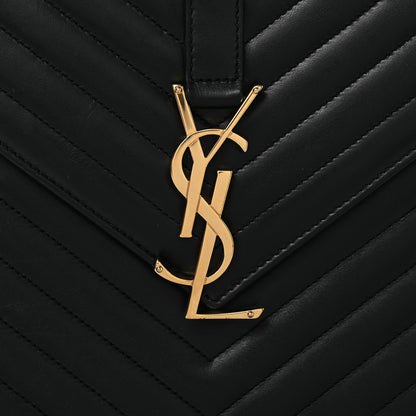 Saint Laurent Smooth Calfskin Matelasse Chevron Large Monogram Satchel Black 15 of 23