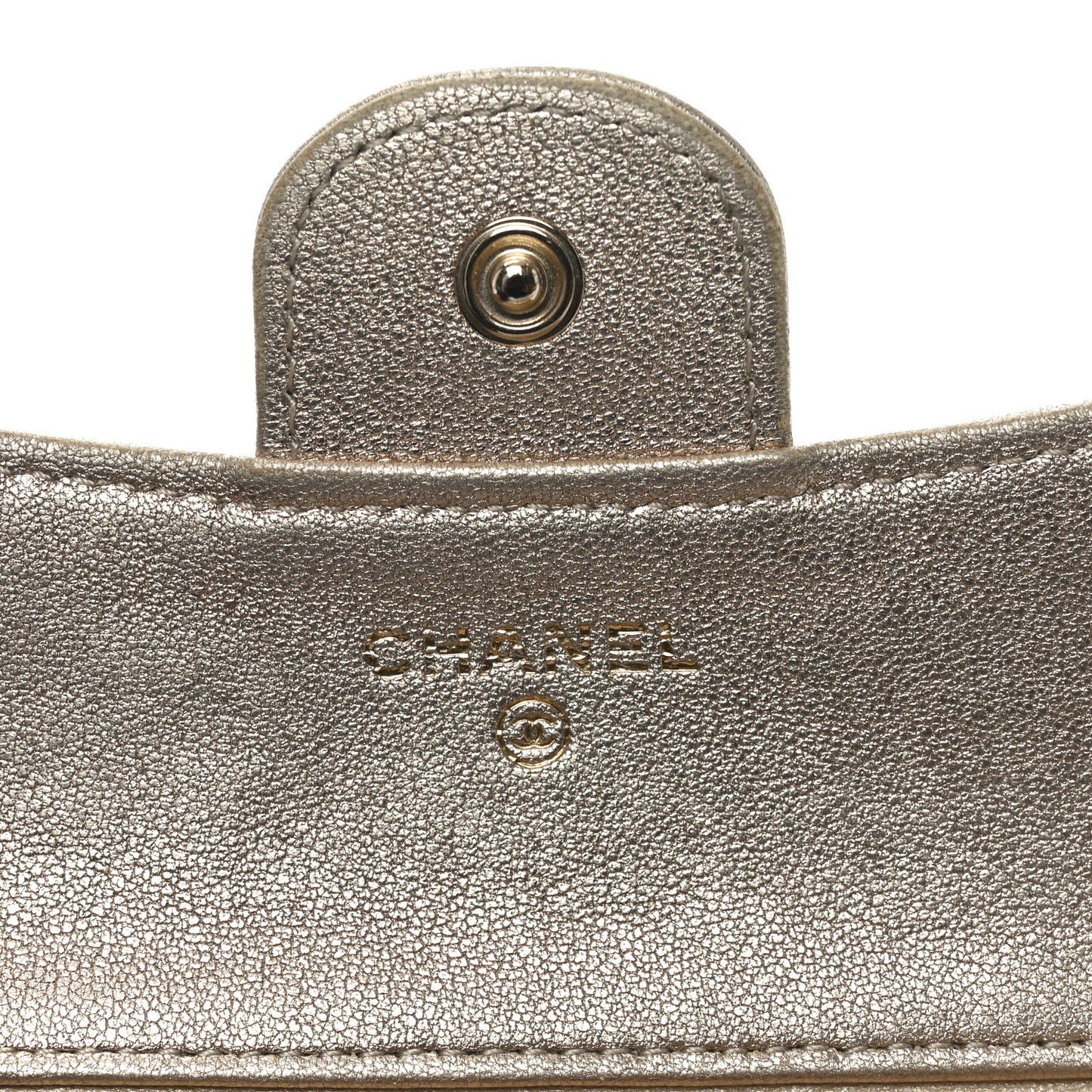 Metallic Lambskin Quilted Flap Card Holder Wallet Light Gold