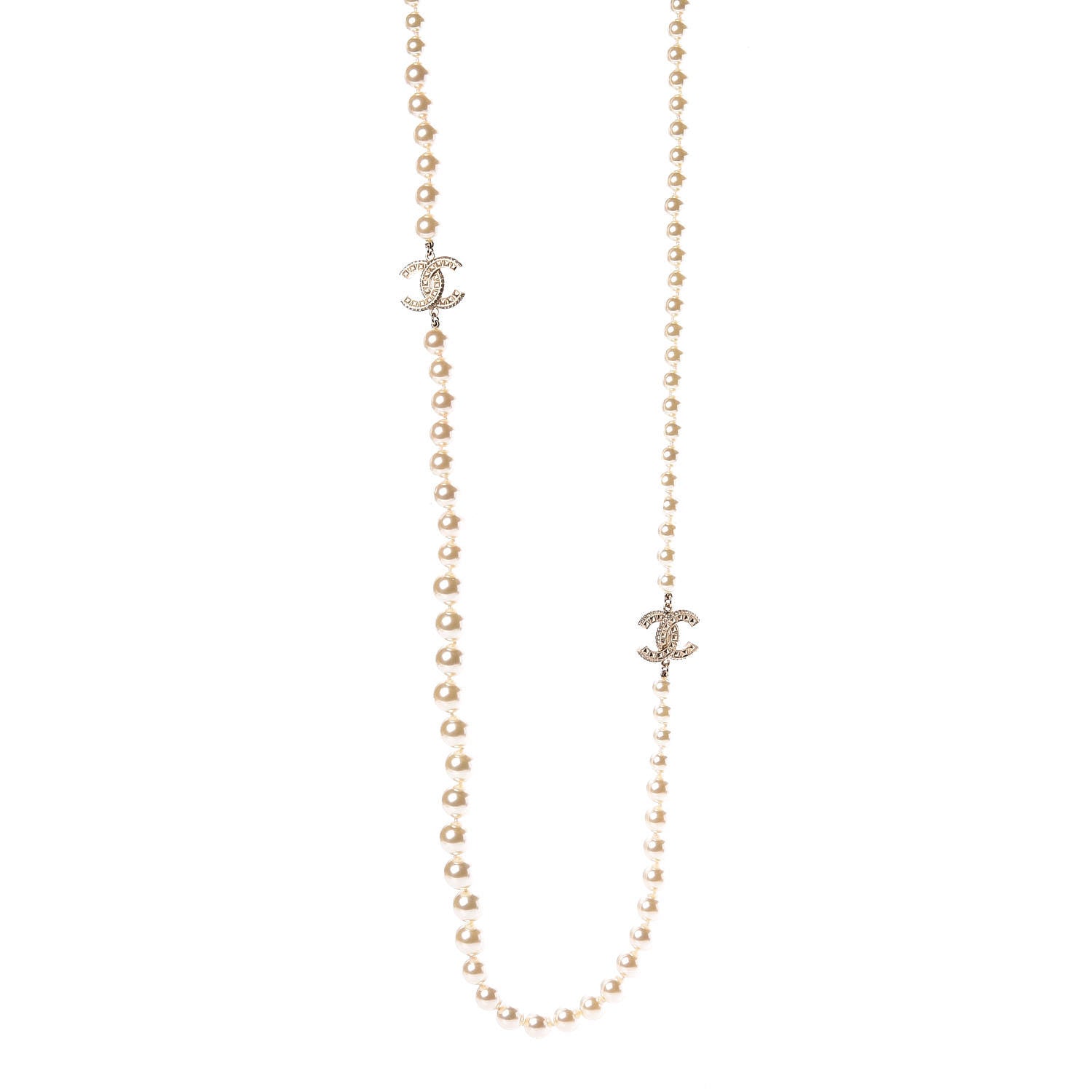 Chanel Pearl Baguette Crystal Long CC Necklace Gold 1 of 5
