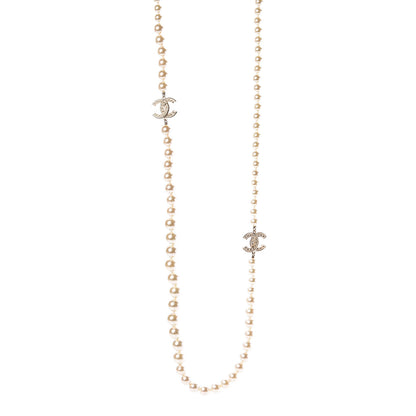 Chanel Pearl Baguette Crystal Long CC Necklace Gold 1 of 5