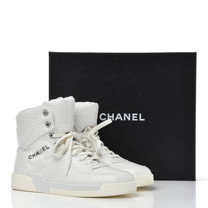 Chanel Calfskin Crocodile Embossed Cocodile High Top Sneakers 39.5 White 9 of 9