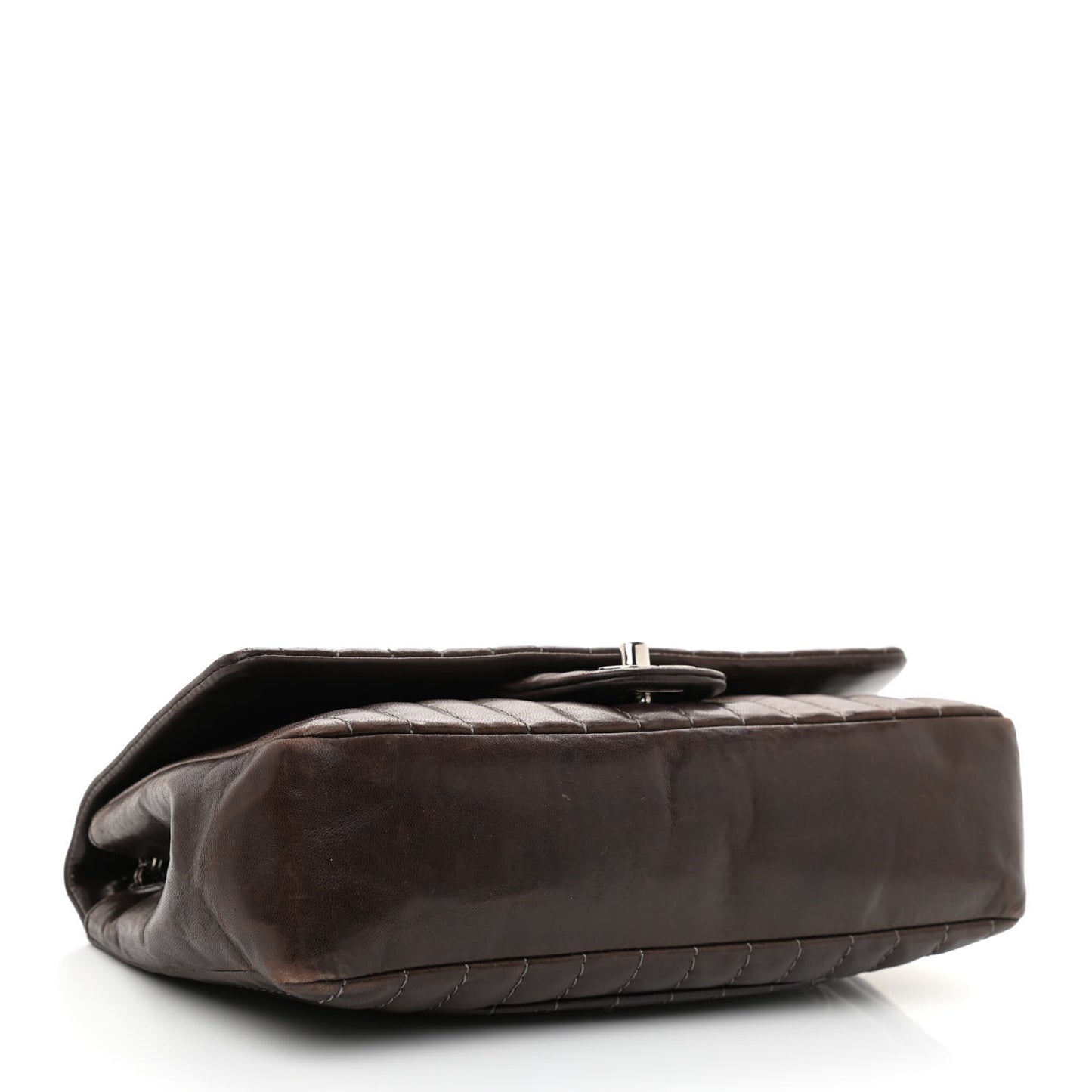Lambskin Vertical Quilted Medium Single Flap Brown