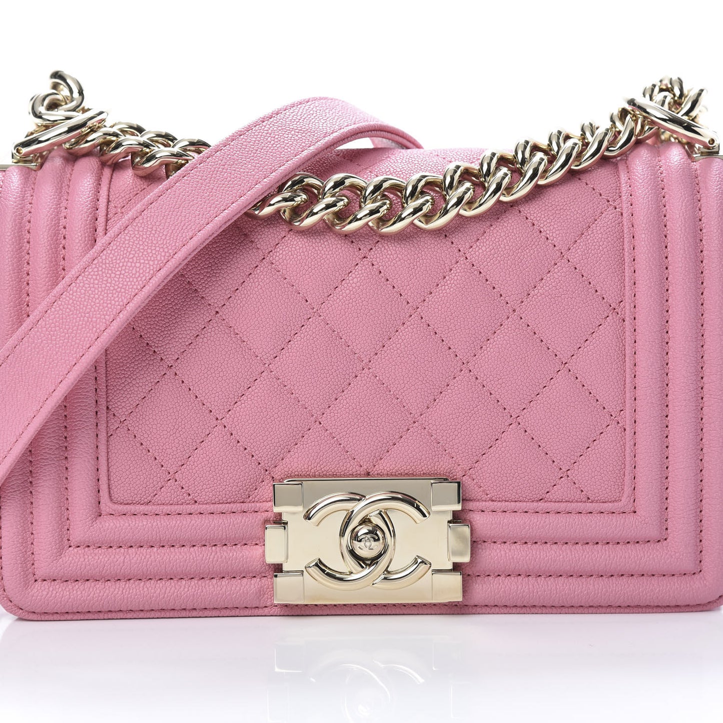 Caviar Quilted Small Boy Flap Light Pink
