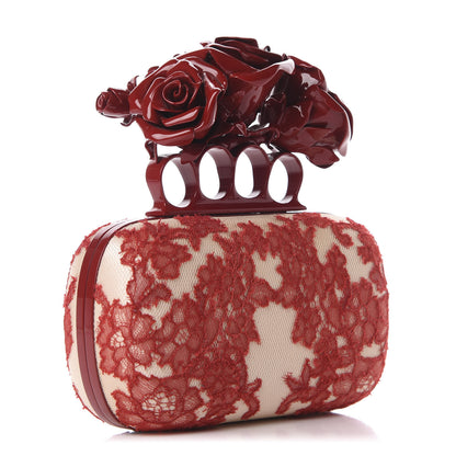Alexander McQueen Lace Rose Knuckle Duster Box Clutch Red Nude 3 of 10