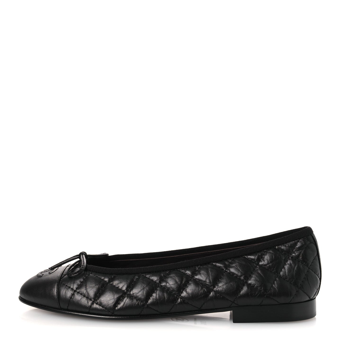Aged Calfskin Quilted CC Cap Toe Ballerina Flats 38.5 Black