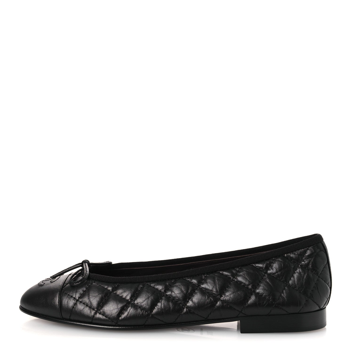 Chanel Aged Calfskin Quilted CC Cap Toe Ballerina Flats 38.5 Black 1 of 13