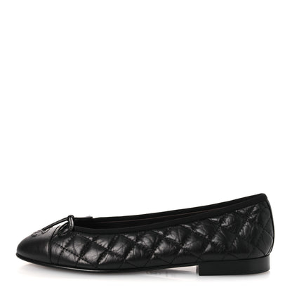 Chanel Aged Calfskin Quilted CC Cap Toe Ballerina Flats 38.5 Black 1 of 13
