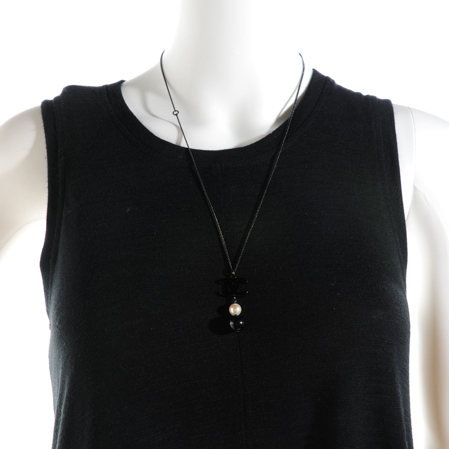 Chanel Resin CC Pearl Drop Necklace Ruthenium Black 2 of 5