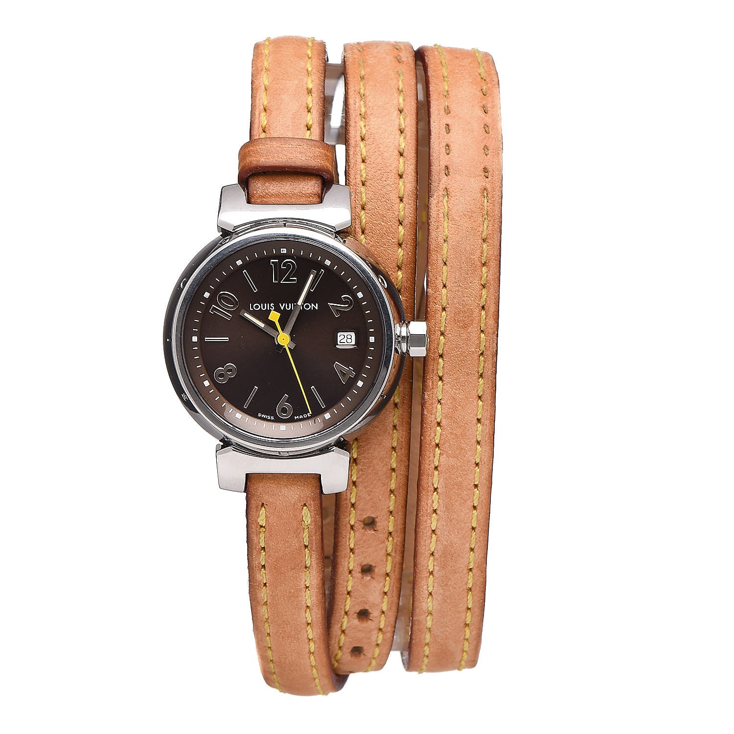 Louis Vuitton Stainless Steel Vachetta 28mm Tambour Triple Wrap Quartz Watch Brown 1 of 6