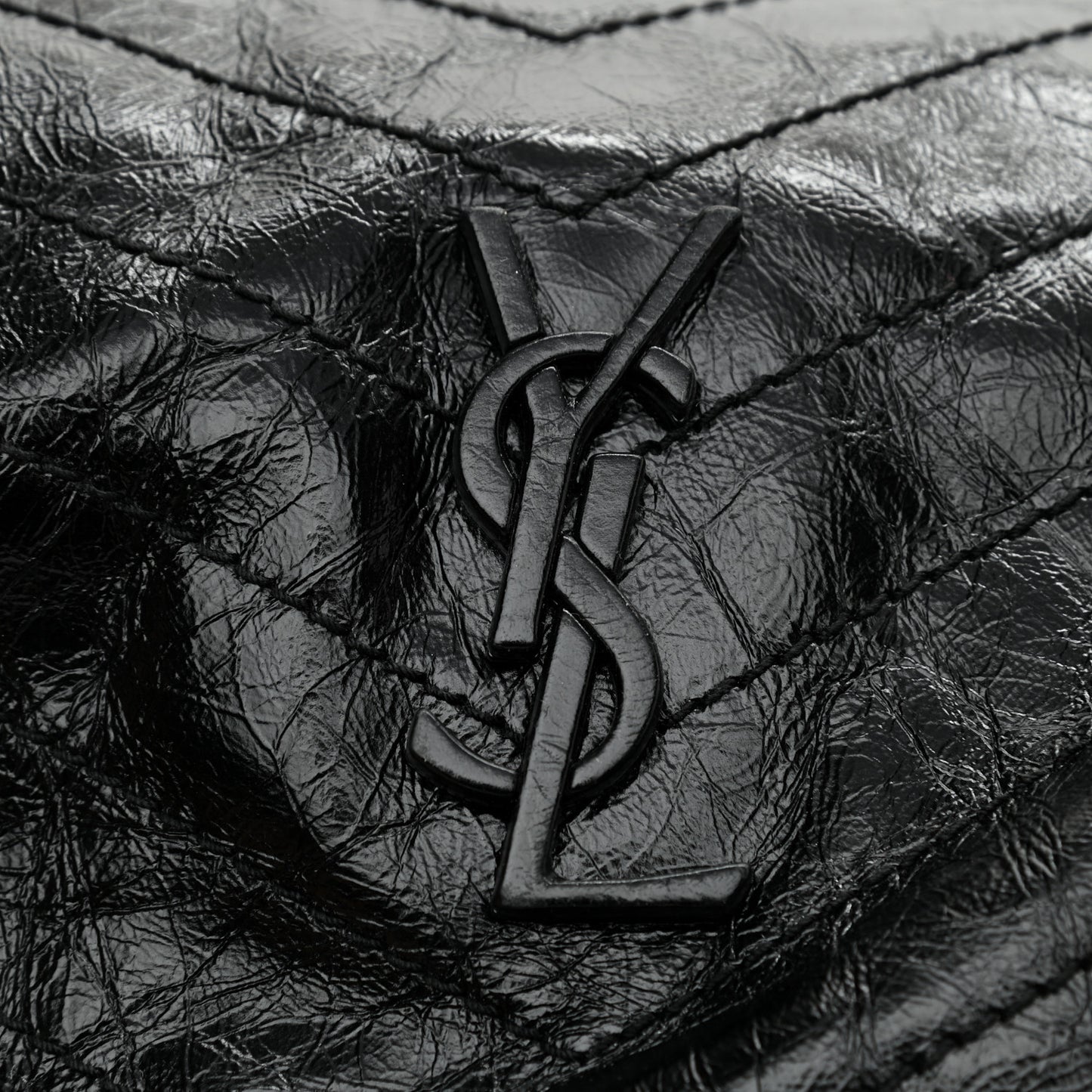 Crinkled Calfskin Matelasse Monogram Niki Shoulder Bag Black