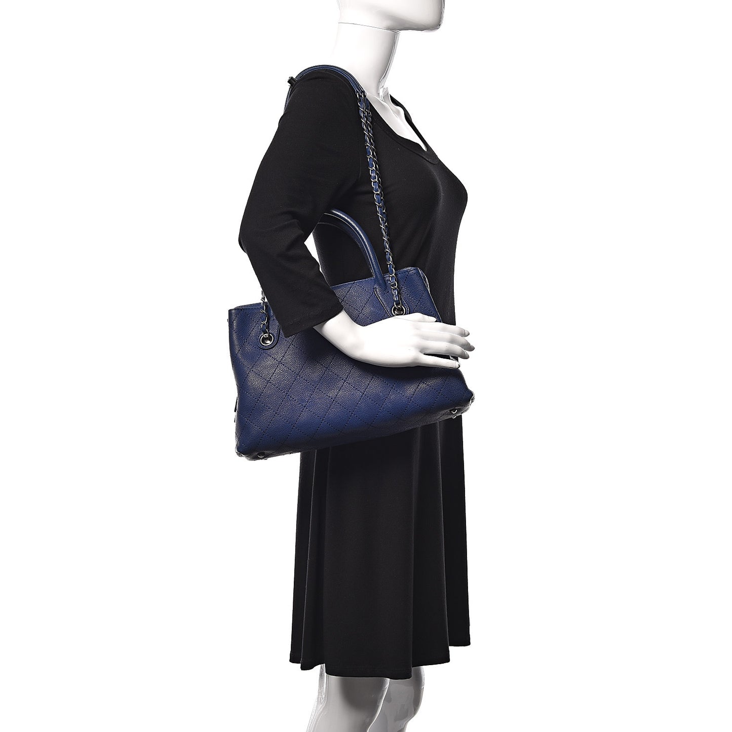 Grained Vegetal Calfskin Small Urban Shopping Tote Navy