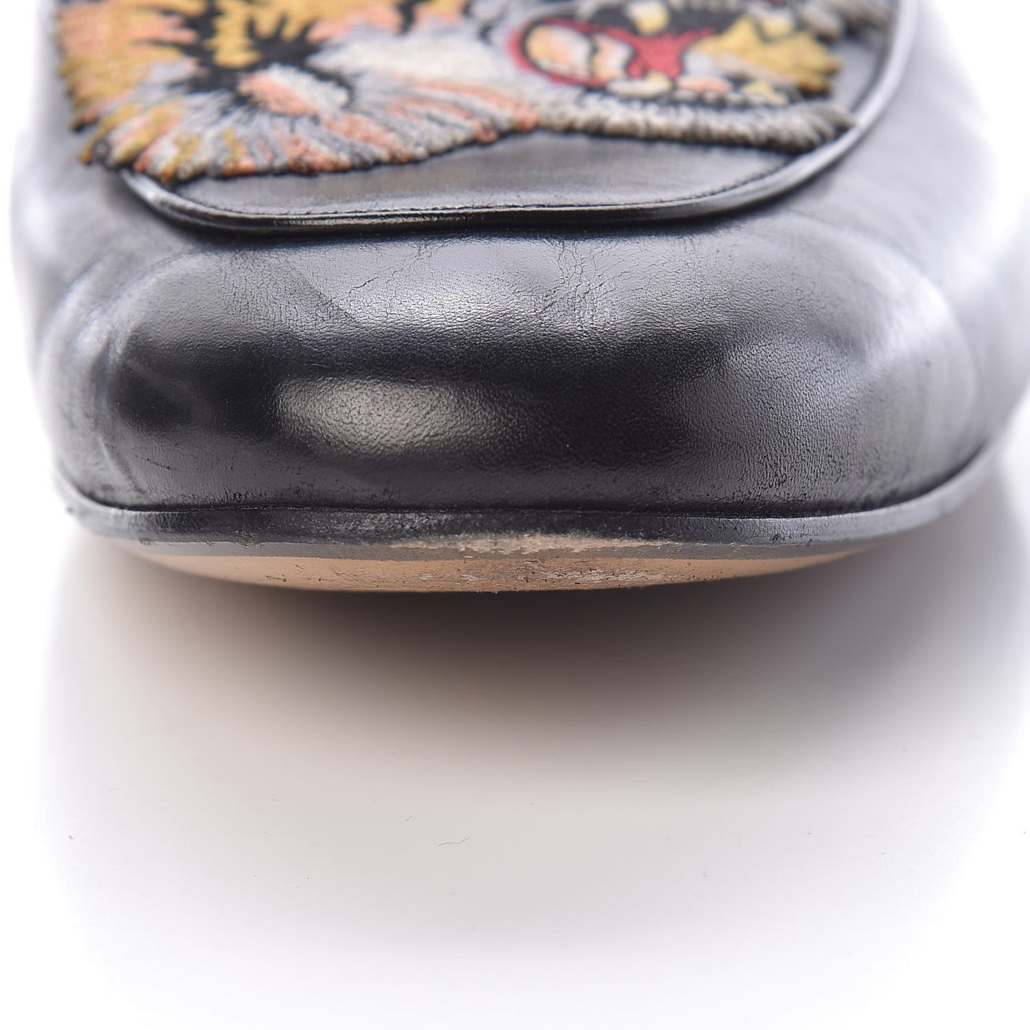 Calfskin Tiger Embroidered Mens Princetown Slippers 7 Black