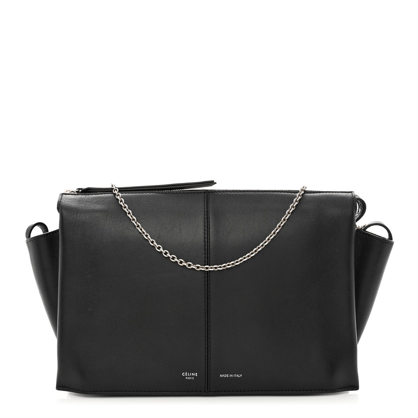 Smooth Calfskin Tri-Fold Clutch on Chain Black