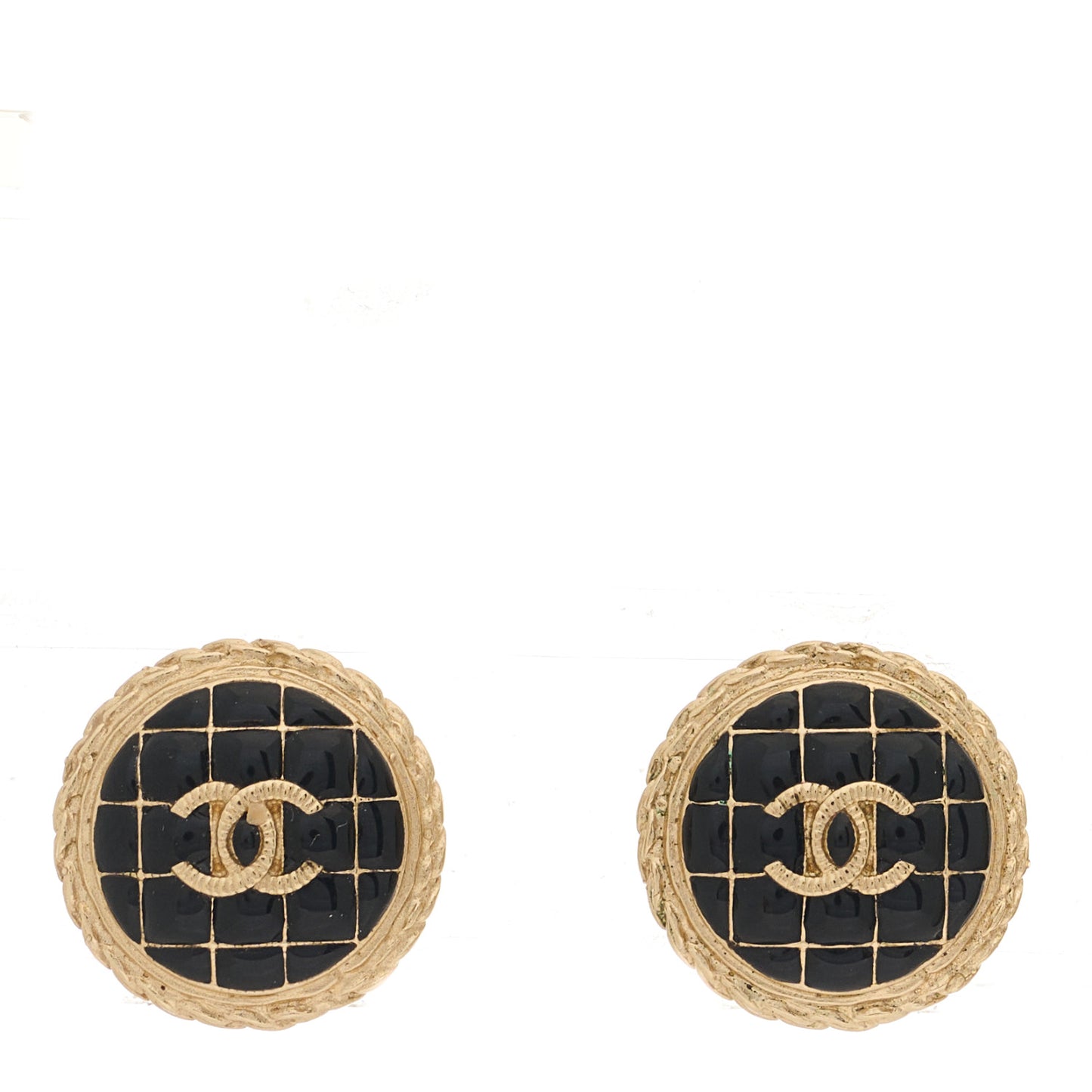 Resin CC Chain Round Earrings Gold Black