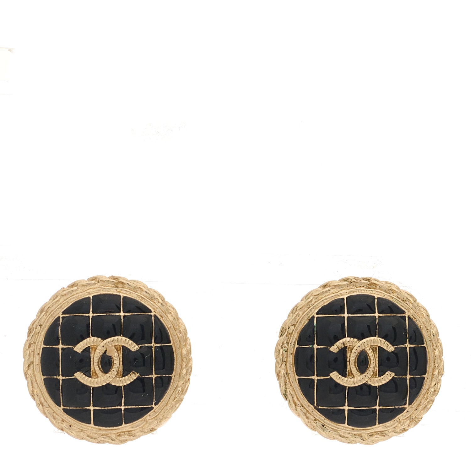 Chanel Resin CC Chain Round Earrings Gold Black 1 of 4