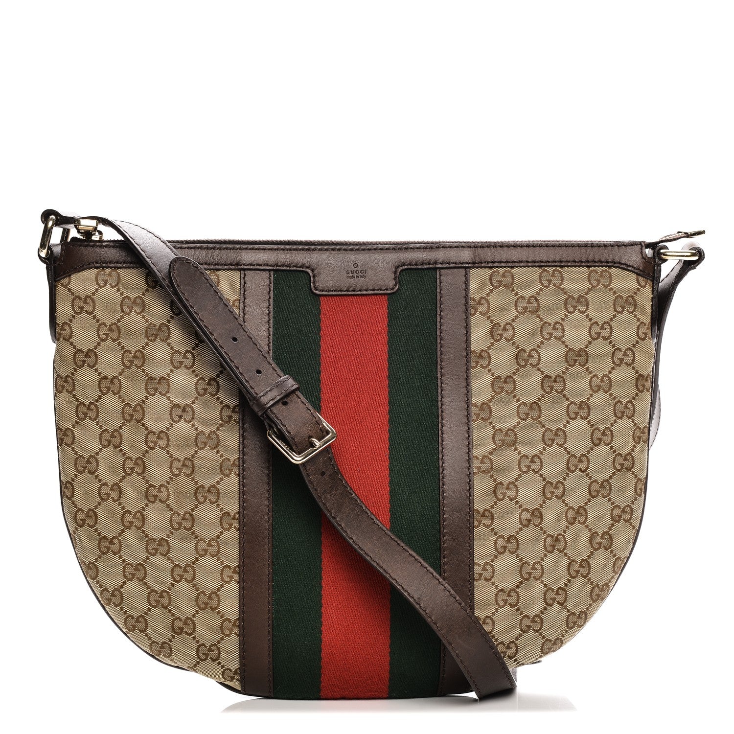 Gucci Monogram Vintage Web Medium Half Moon Hobo Dark Brown 1 of 9