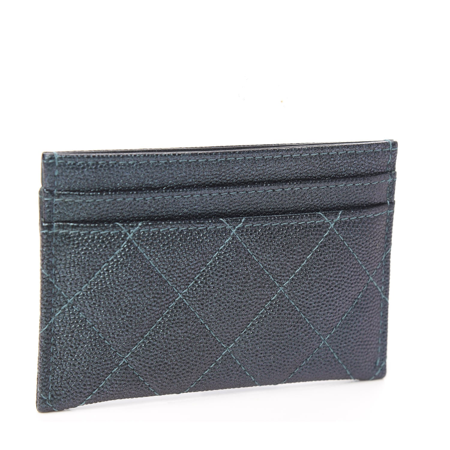 Chanel Iridescent Caviar Quilted Filigree Card Holder Dark Turquoise 2 of 8