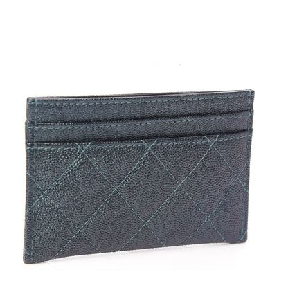Chanel Iridescent Caviar Quilted Filigree Card Holder Dark Turquoise 2 of 8