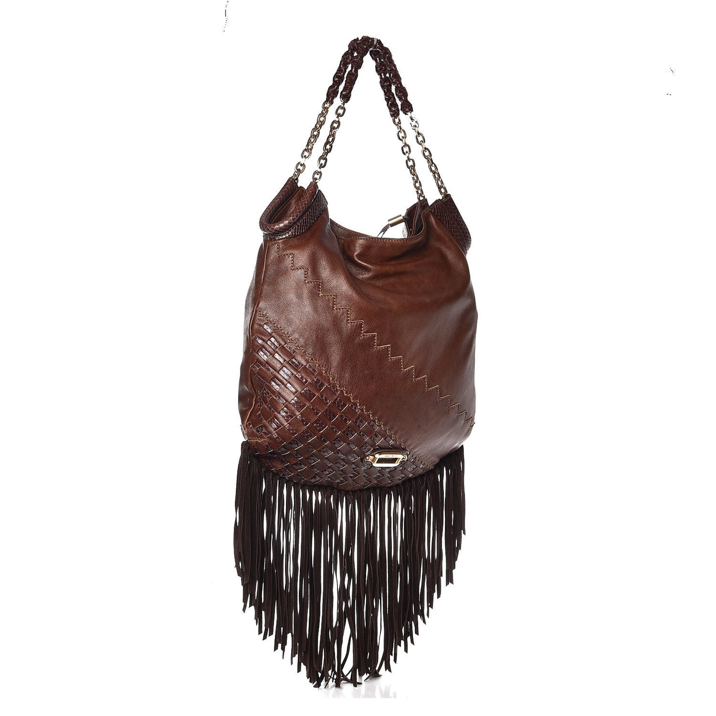 Python Calfskin Fringe Tatum Shopper Tote Brown