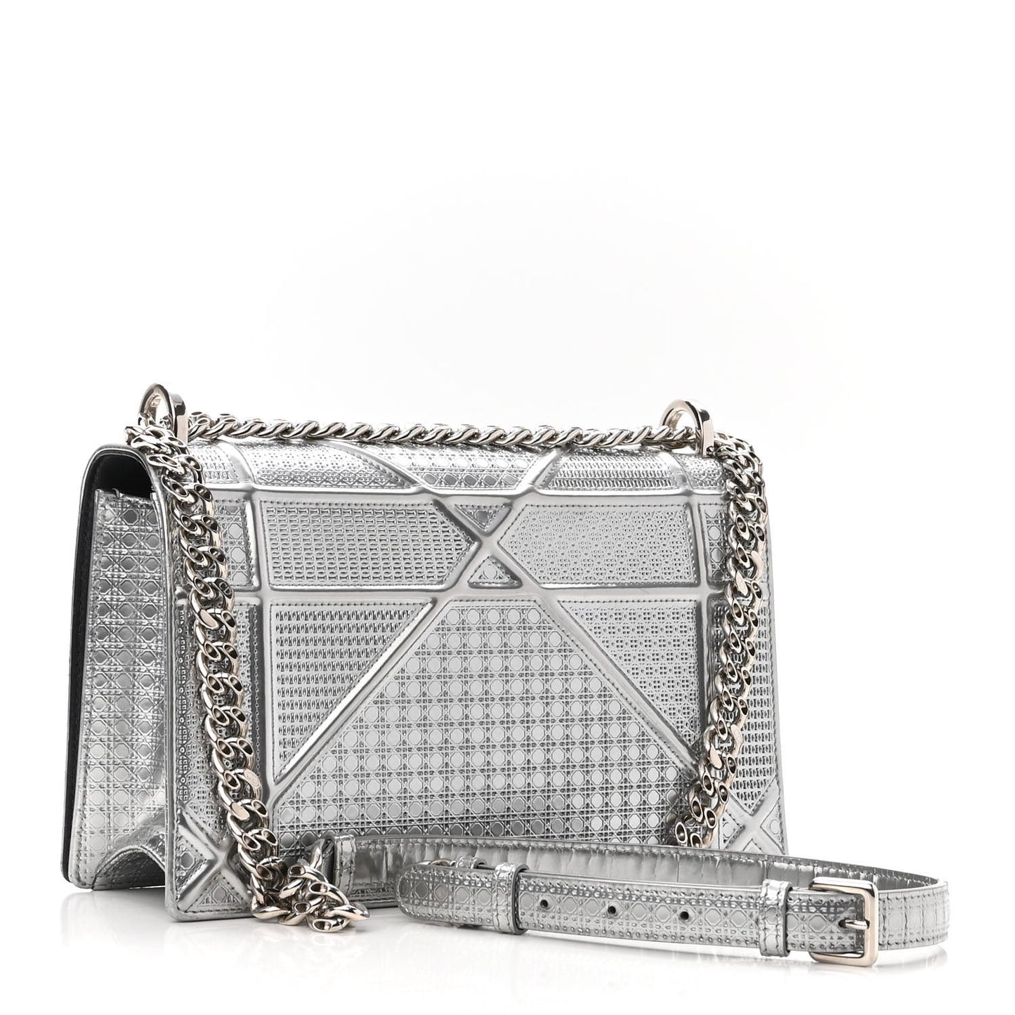 Metallic Patent Micro-Cannage Medium Diorama Flap Bag Silver