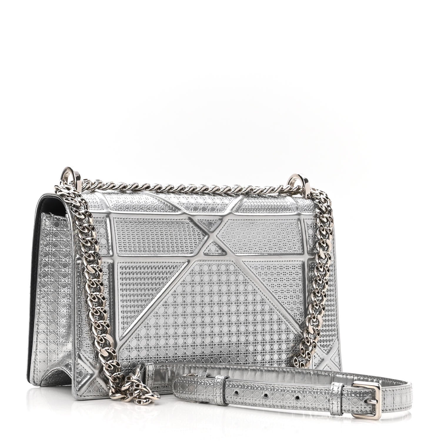 Christian Dior Metallic Patent Micro-Cannage Medium Diorama Flap Bag Silver 3 of 10