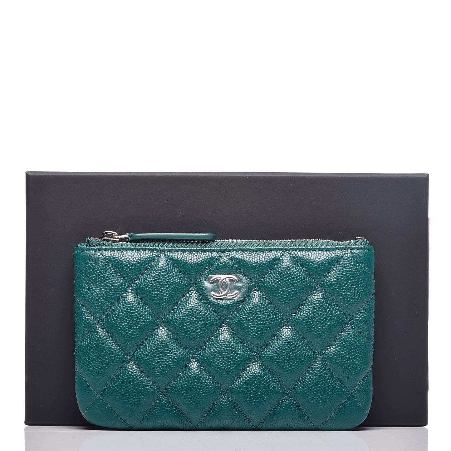 Caviar Quilted Small Cosmetic Case Dark Turquoise