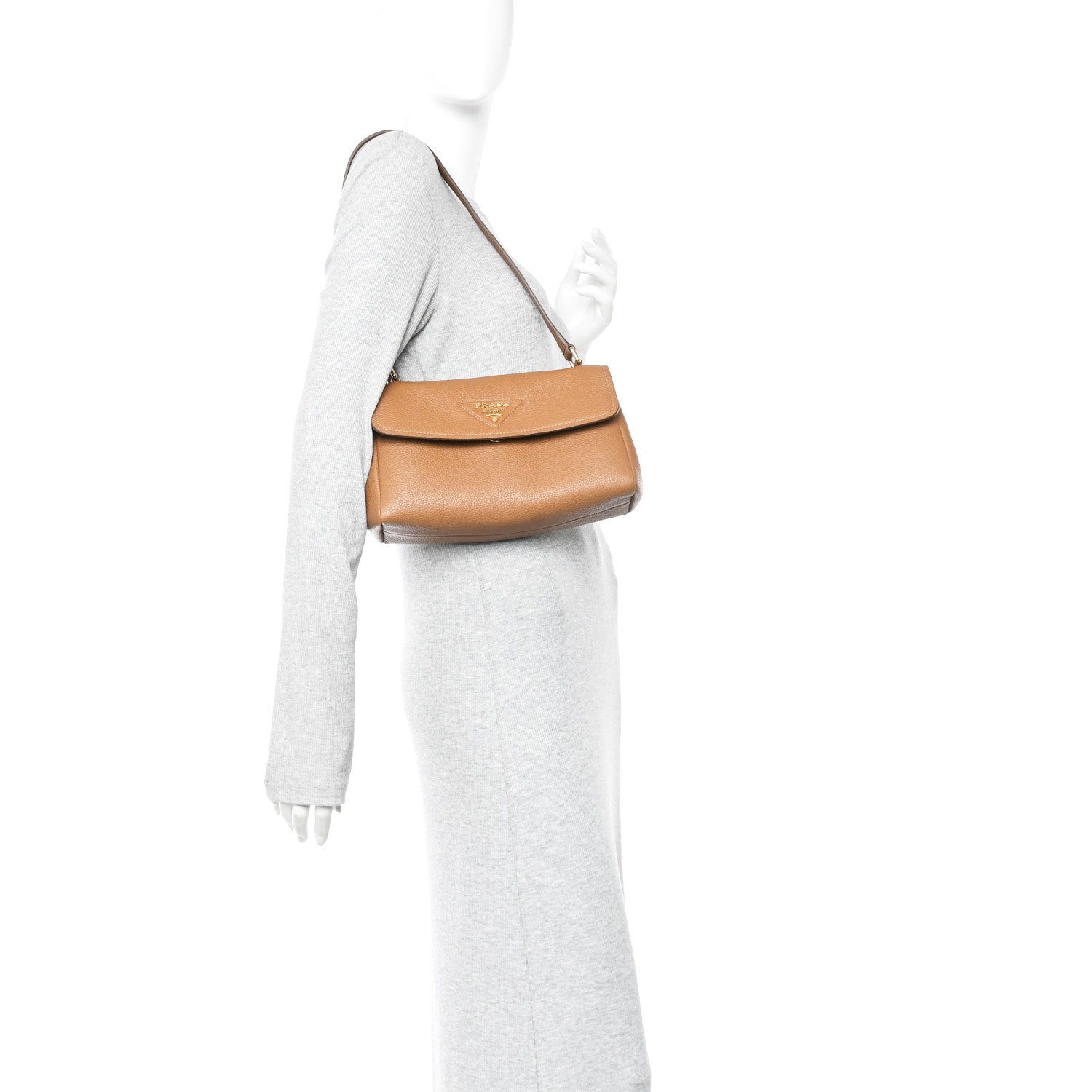 Prada Vitello Daino Soft Flap Shoulder Bag Cognac 2 of 9