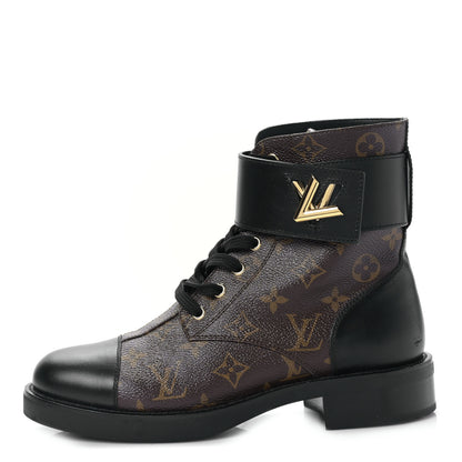 Louis Vuitton Calfskin Monogram Wonderland Flat Ranger Boots 39 Black 1 of 8
