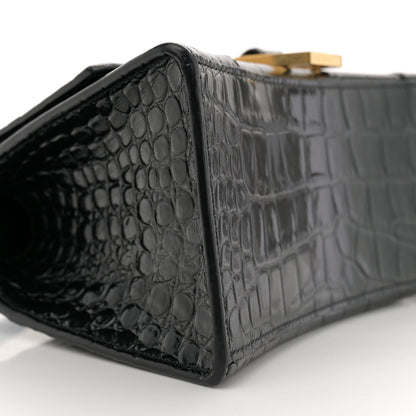 Balenciaga Shiny Calfskin Crocodile Embossed Small Hourglass Top Handle Bag Black 9 of 11