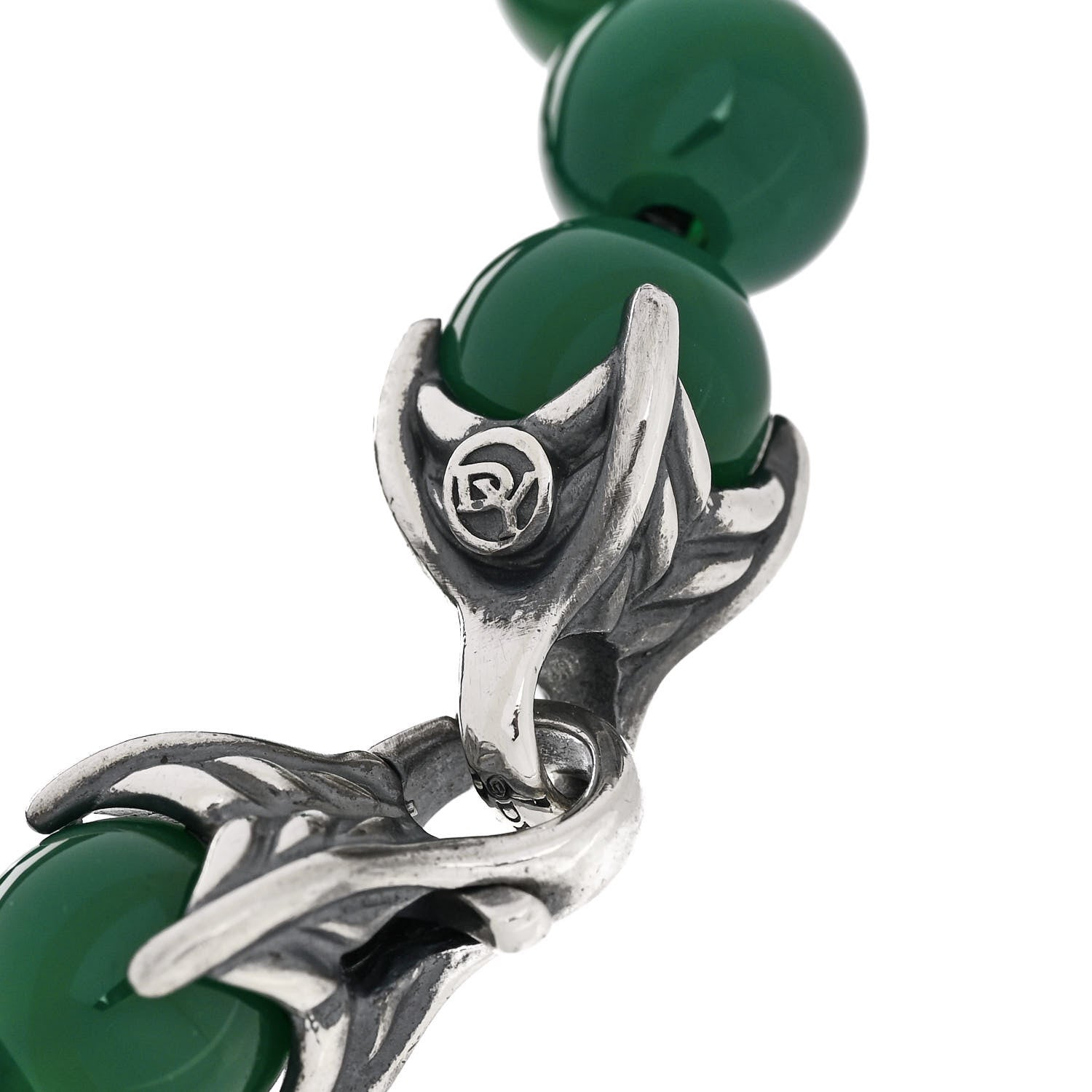 David Yurman Sterling Silver Green Onyx 10mm Spiritual Beads Bracelet 3 of 5