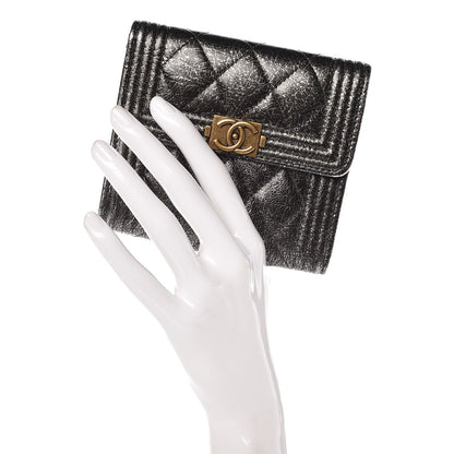 Chanel Cracked Metallic Calfskin Quilted Compact Boy Wallet Black 2 of 9