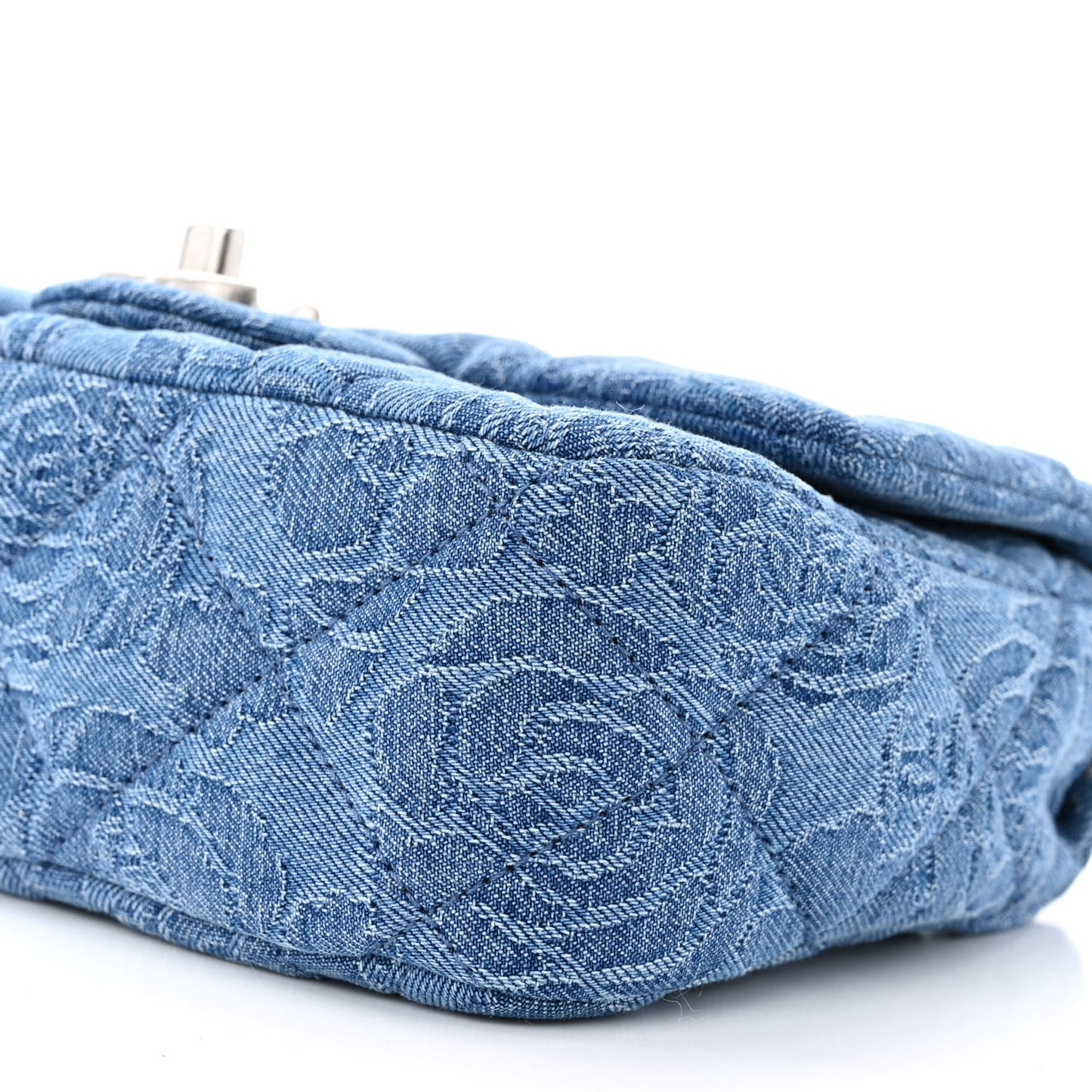 Denim Quilted Camellia Sweetheart Mini Flap Blue