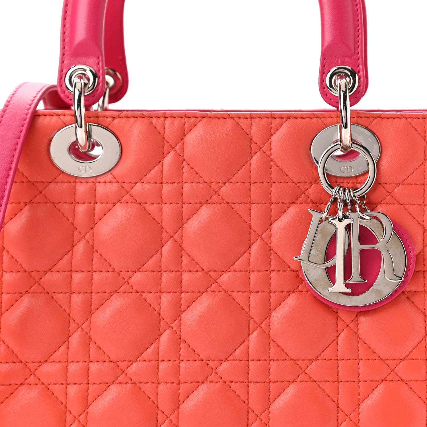 Christian Dior Lambskin Cannage Tri-Color Medium Lady Dior Orange Riviera Fuchsia Cosmopolitan Lipstick Natural 17 of 19