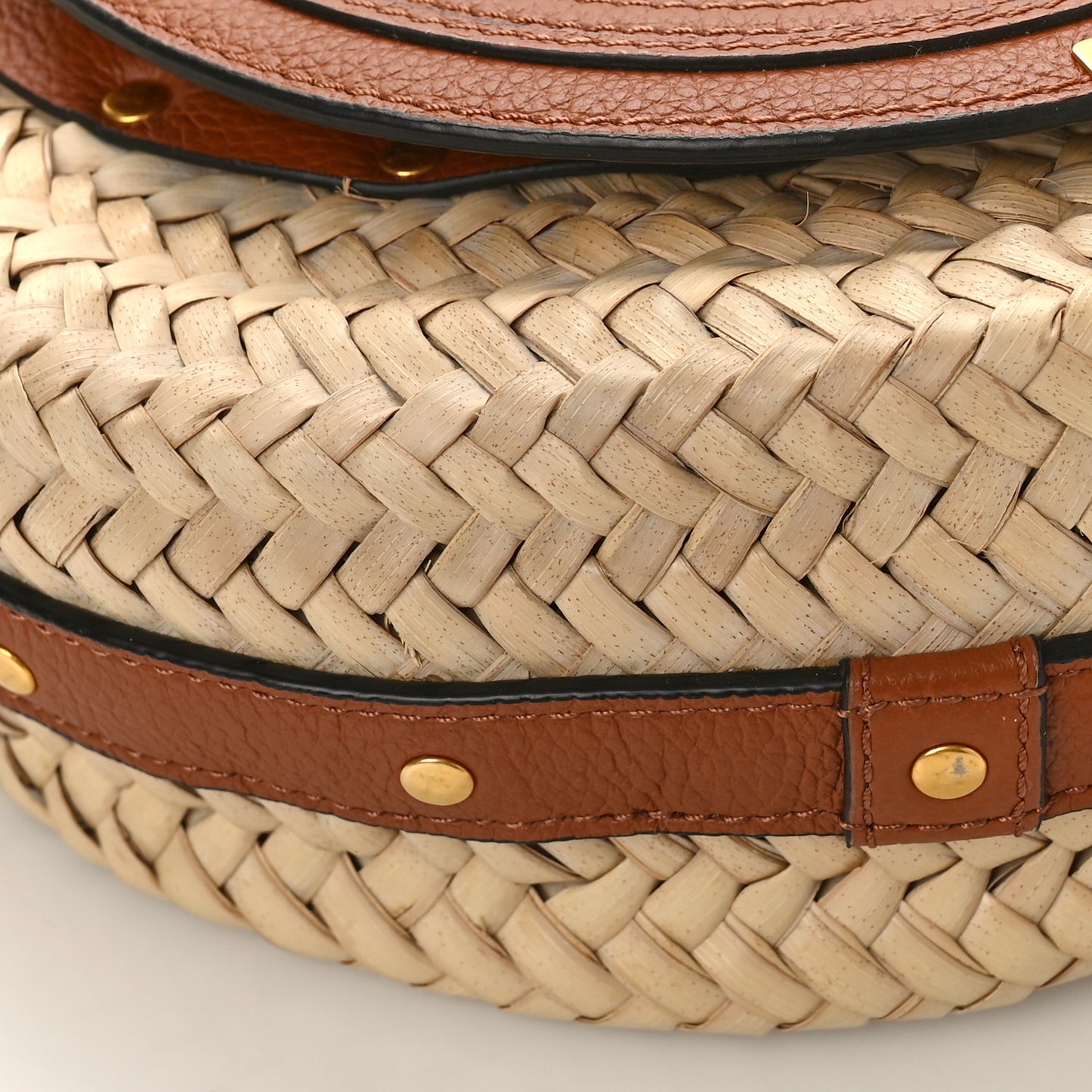 Raffia Small Grain Calfskin Small Marcie Basket Crossbody Tan