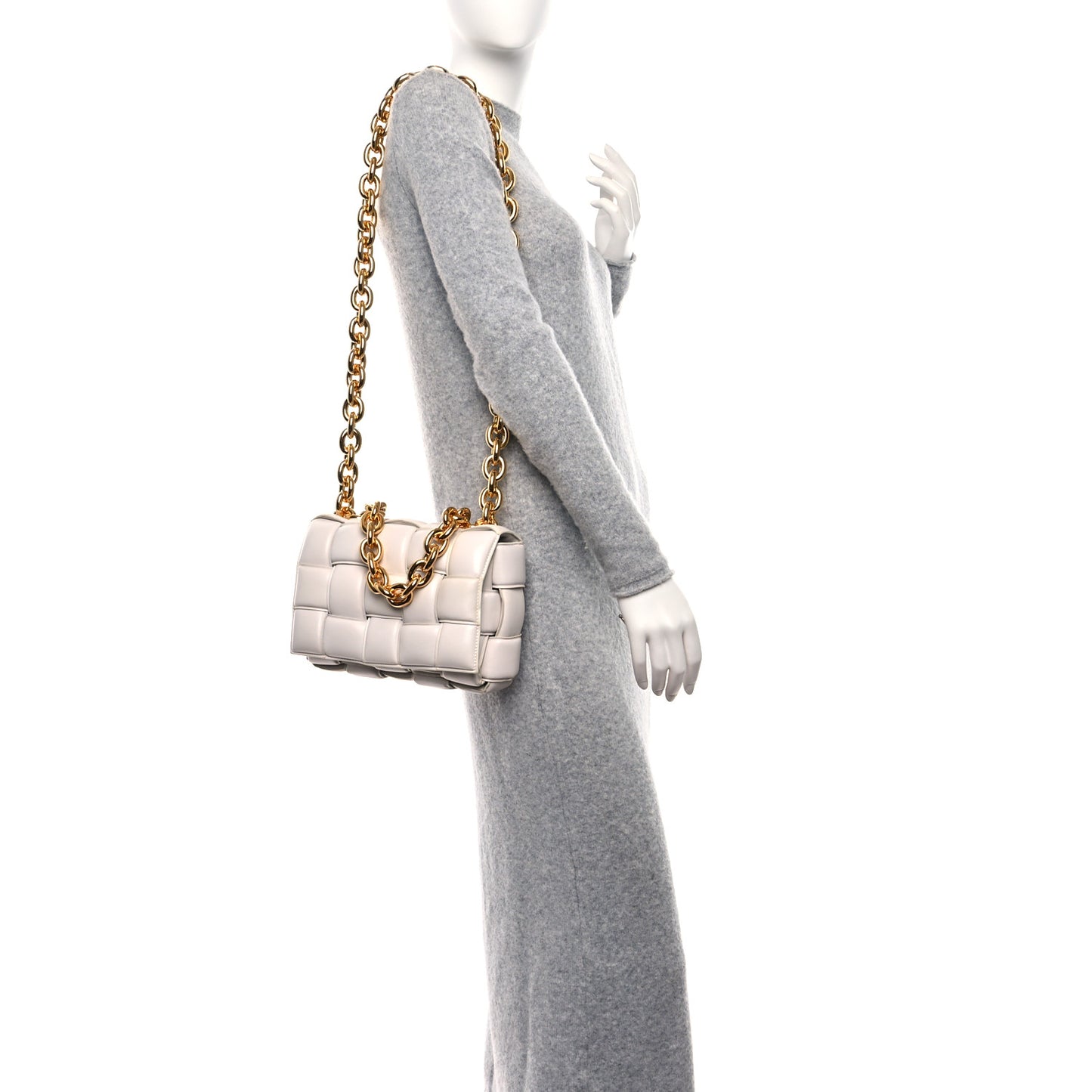 Lambskin Maxi Intreccio Padded Chain Cassette Crossbody Bag White