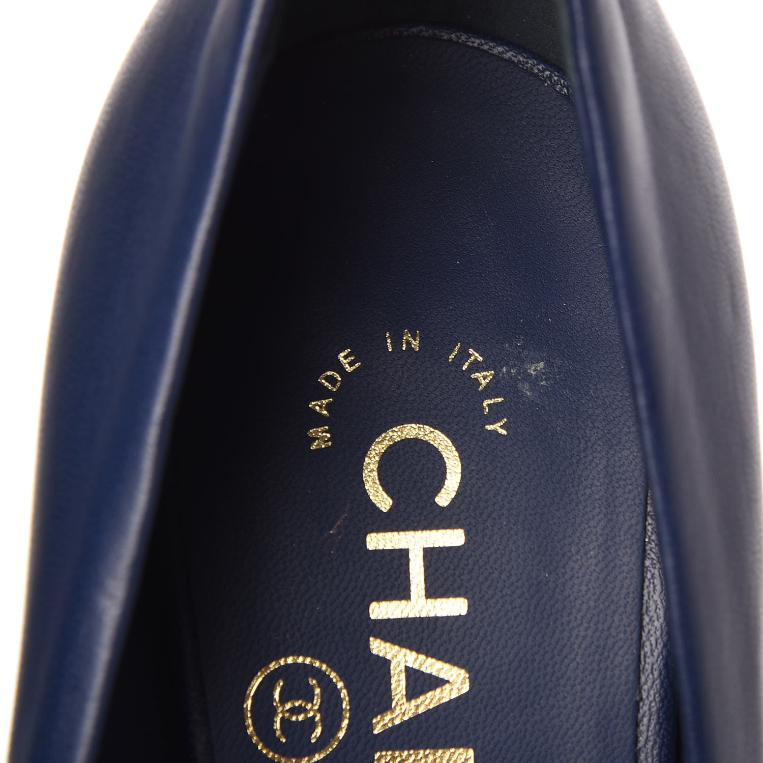 Chanel Lambskin Pearl Peep Toe Pumps 38 Navy 9 of 9