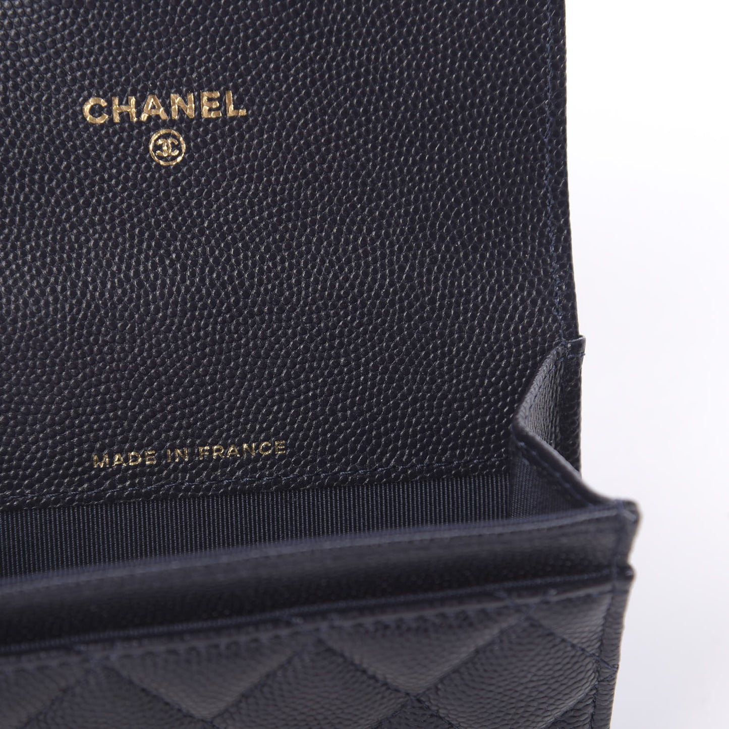 Caviar Quilted Flap Card Holder Wallet Navy Blue