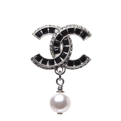 Chanel Baguette Crystal Pearl CC Drop Earrings Silver Black 8 of 8