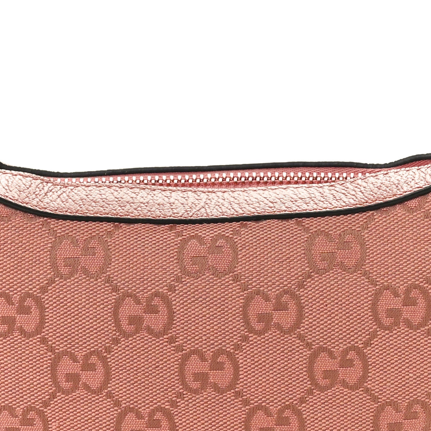GG Supreme Monogram Textured Calfskin Web Mini Ophidia Half Moon Hobo Rose Pink