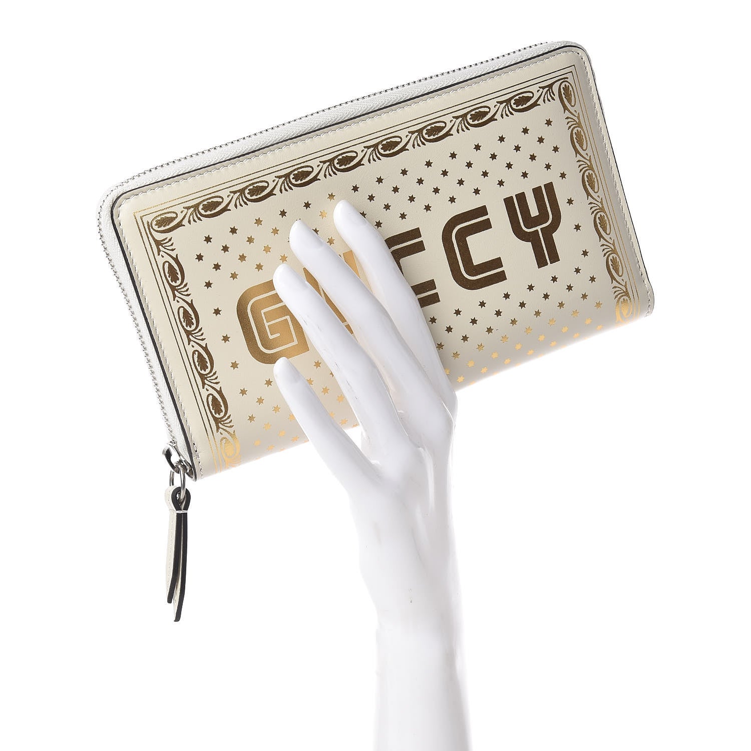 Gucci X SEGA Calfskin GUCCY Stars Zip Around Wallet Mystic White Gold 2 of 8