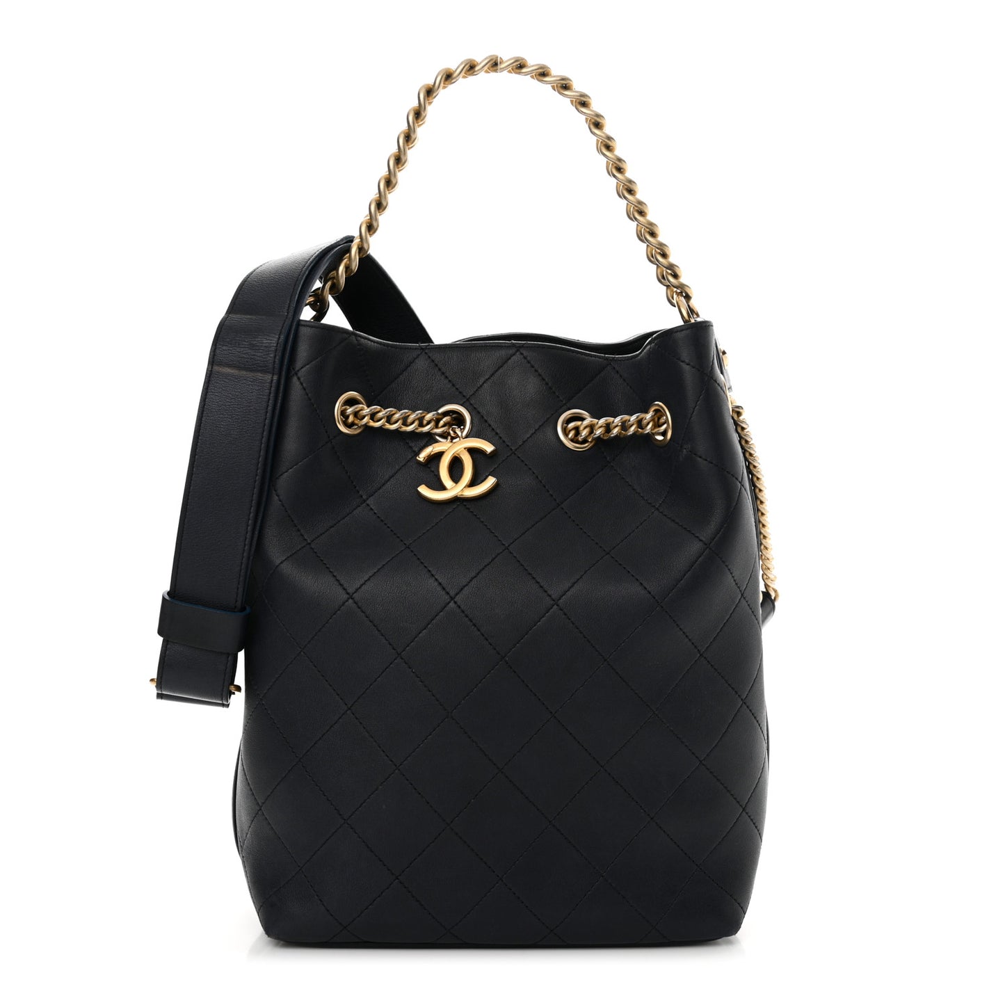 Calfskin Quilted Small On My Shoulder Drawstring Bag Blue