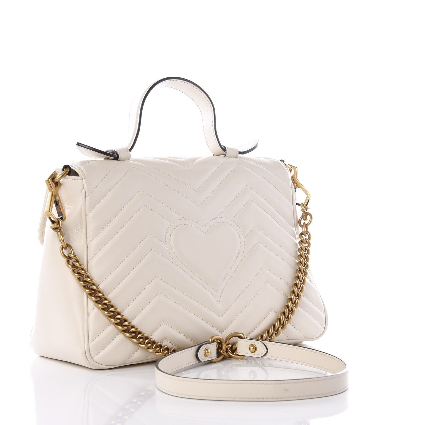 Calfskin Matelasse Small GG Marmont Top Handle Shoulder Bag White
