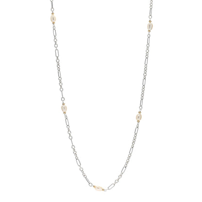 David Yurman Sterling Silver 18K Yellow Gold Baroque Pearl Long Figaro Chain Necklace 1 of 4