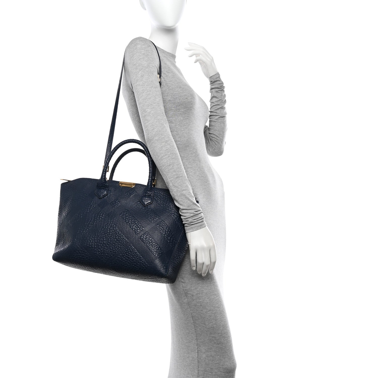 Burberry Heritage Grain Check Embossed Medium Dewsbury Tote Blue Carbon 2 of 17