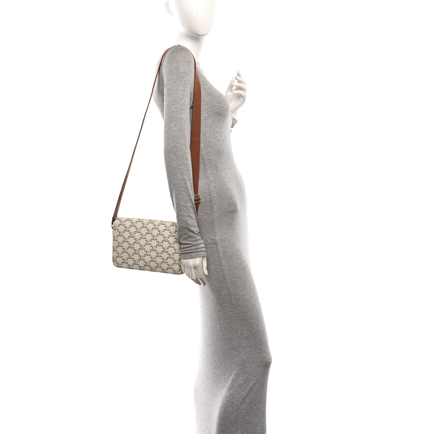 Celine Triomphe Canvas Calfskin Flap Messenger Bag Tan Ecru 2 of 9
