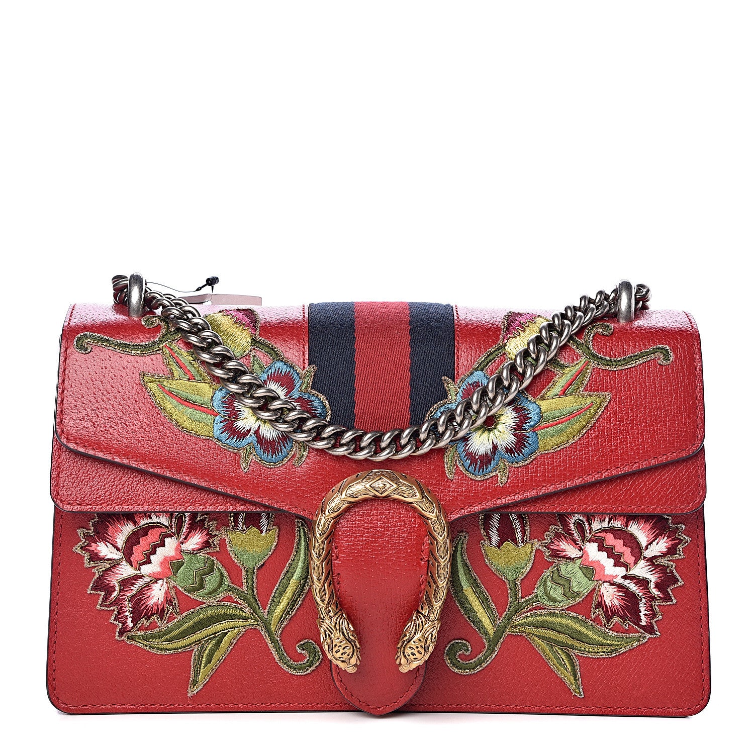 Gucci Calfskin Web Floral Embroidered Small Dionysus Shoulder Bag Hibiscus Red 1 of 11